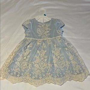 Pippa & Julie Light blue and Floral Cream Lace A-line Dress Toddlers size 24m
